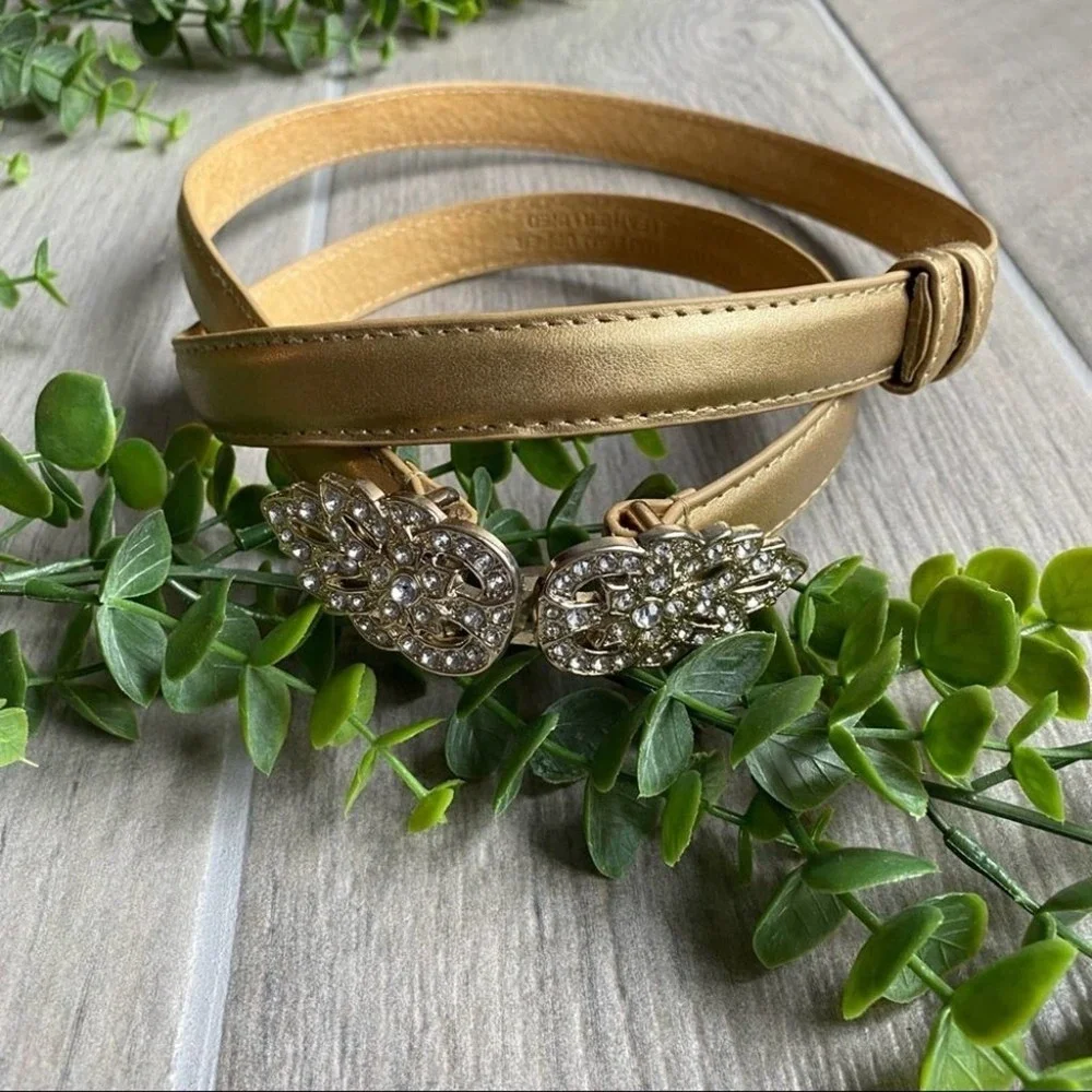 Metallic Gold Crystal embellished Hook buckle belt Medium
